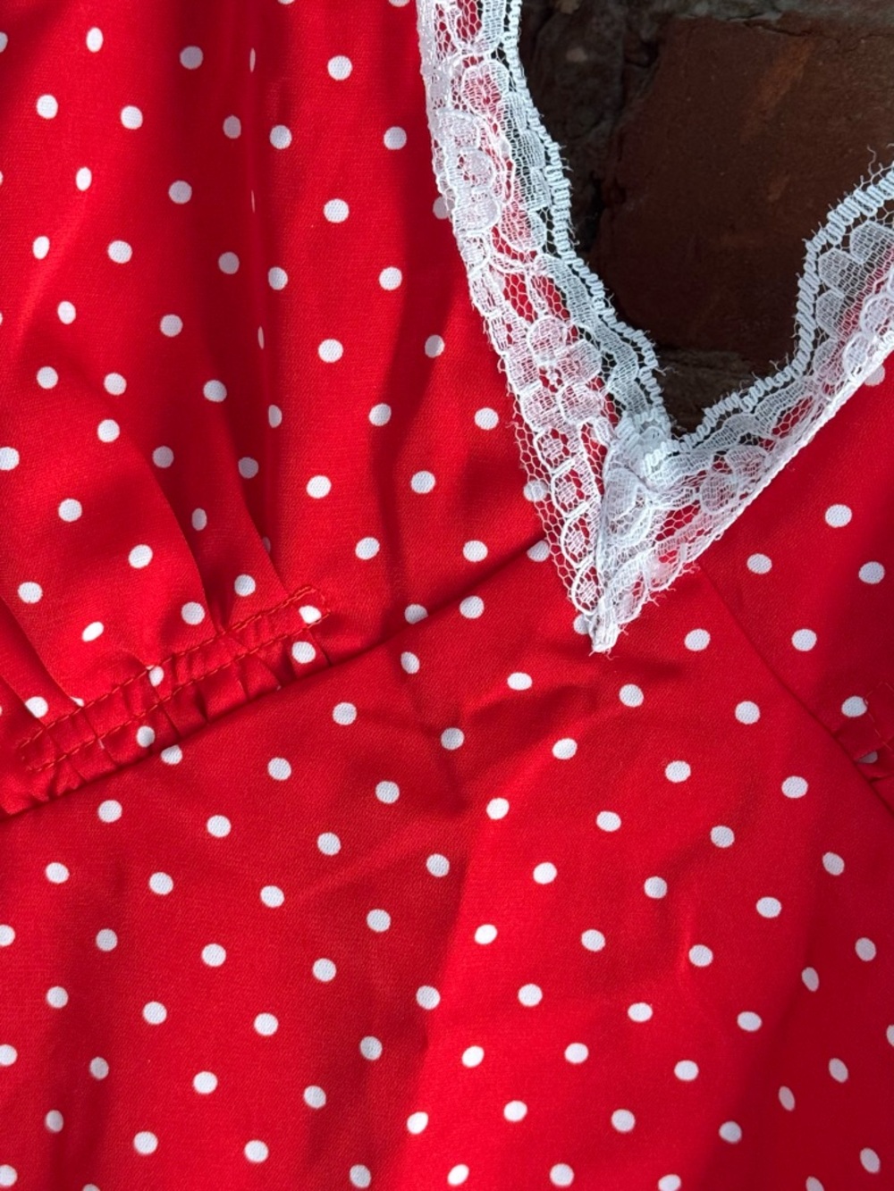 Red Polka Dot Lace-Trim Chemise Nightdress - Women - Picture 2 of 4